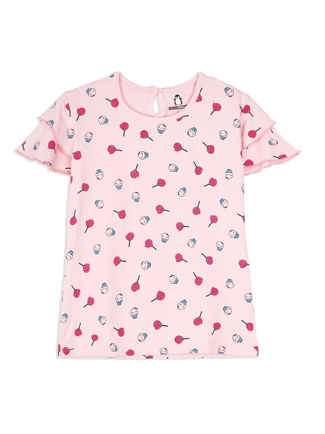 

CRAZYPENGUIN ELITE Girls Printed Cotton Top, Pink