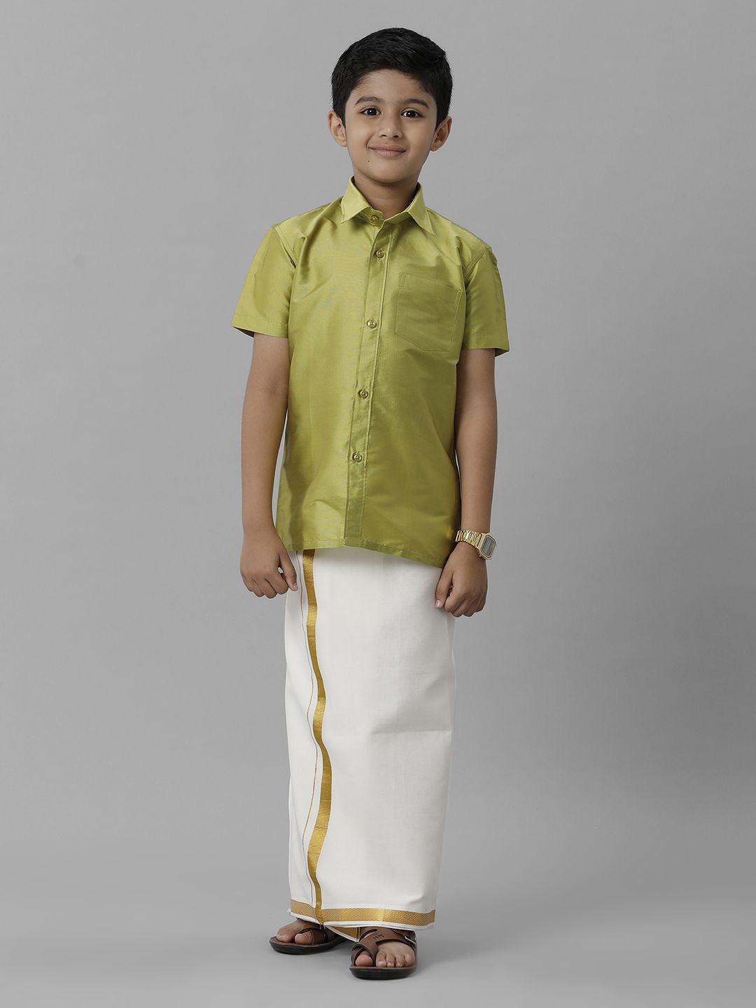 

Ramraj Boys Short Sleeves Shirt with Dhoti, Green