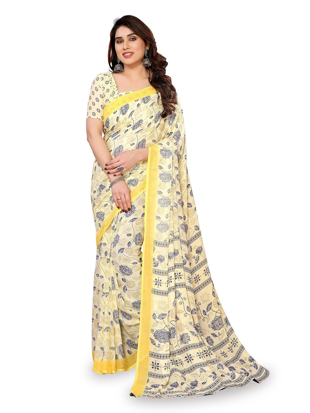

Moda Rapido Floral Printed Saree, Yellow