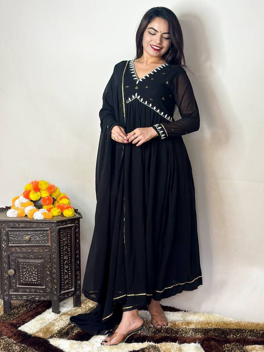 

MBL Georgette A-Line Maxi Dress, Black