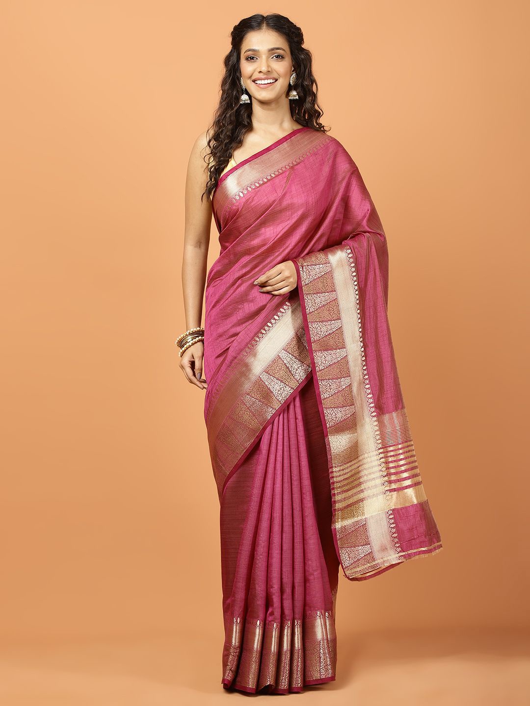 

Meena Bazaar Woven Design Zari Saree, Burgundy