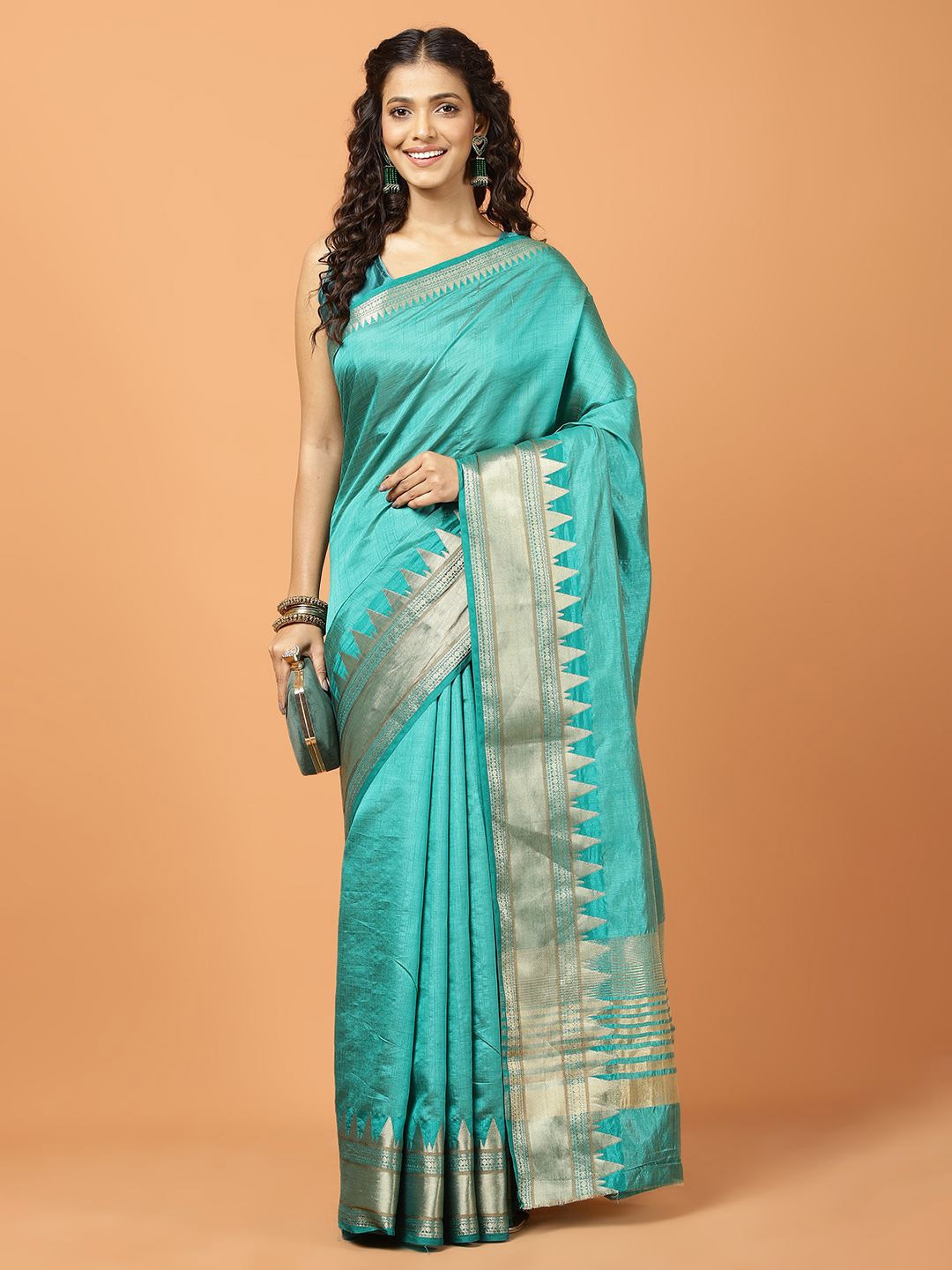 

Meena Bazaar Woven Design Saree With Blouse Piece, Blue