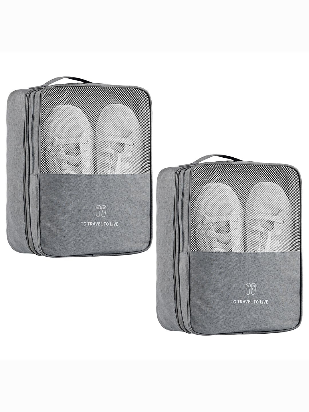 

Kuber Industries Grey 2 Pieces Regular Travelling Shoes Bags Organisers with 3 Layer