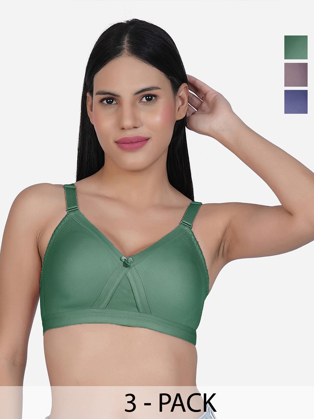 

SHYAM SONS FLAIR Pack Of 3 Cotton Cut and Sew Full Coverage Bra, Green