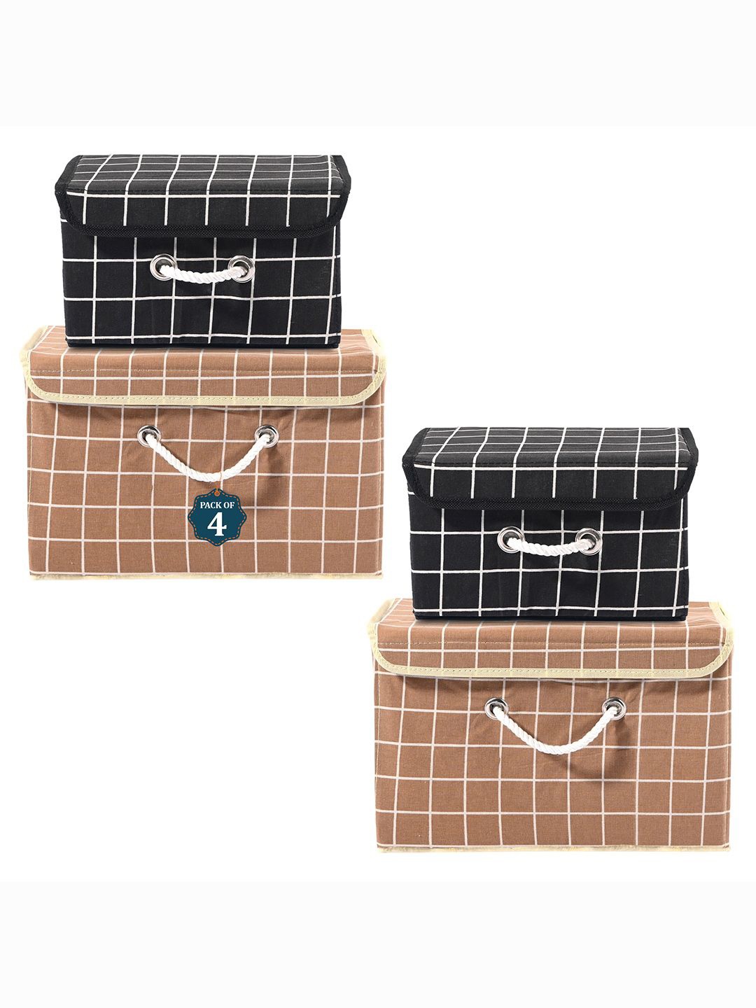 

Kuber Industries Brown & Black 4 Pieces Printed Cotton Foldable Drawer Organisers