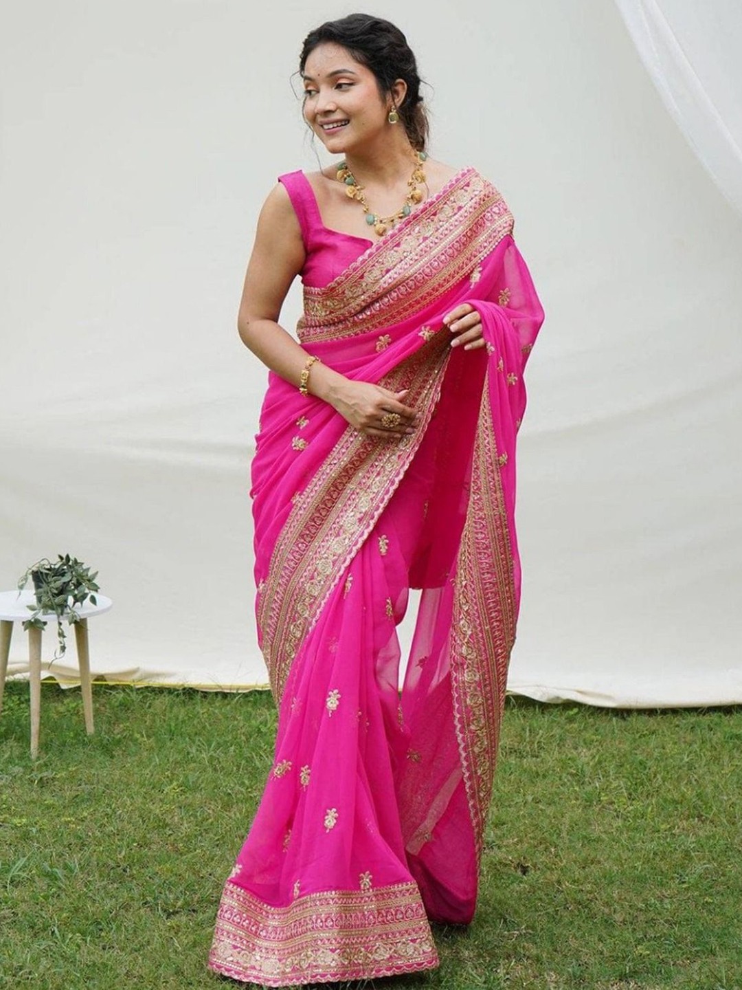 

Anouk Women Embroidered Pure Georgette Saree, Pink