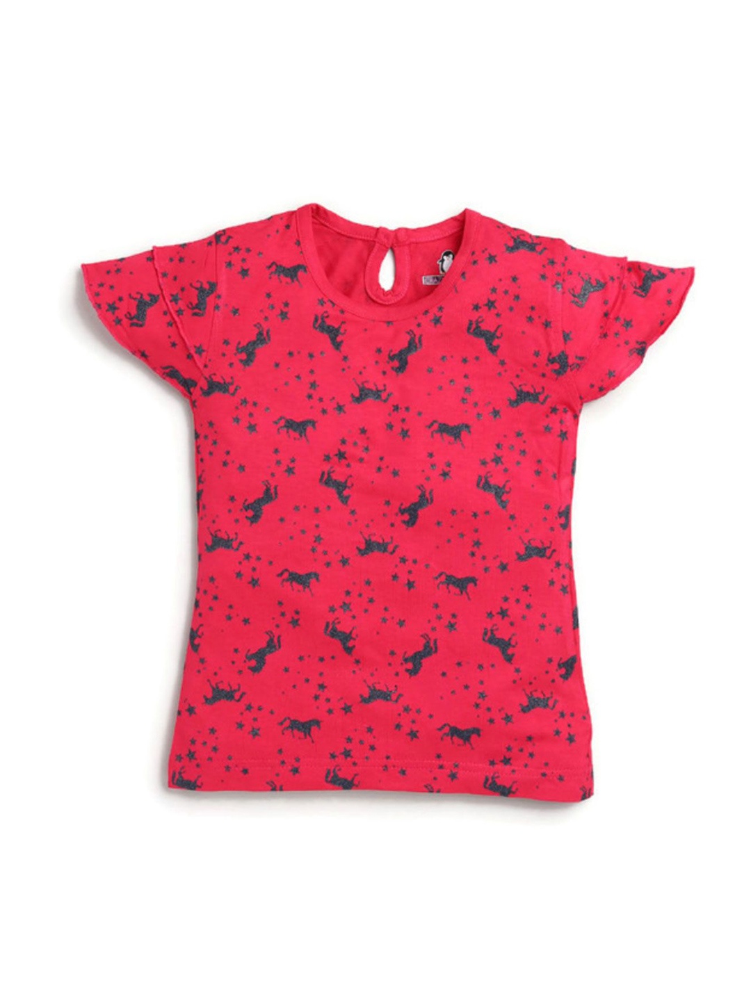 

CRAZYPENGUIN ELITE Girls Printed Cotton Cap Sleeves Top, Red