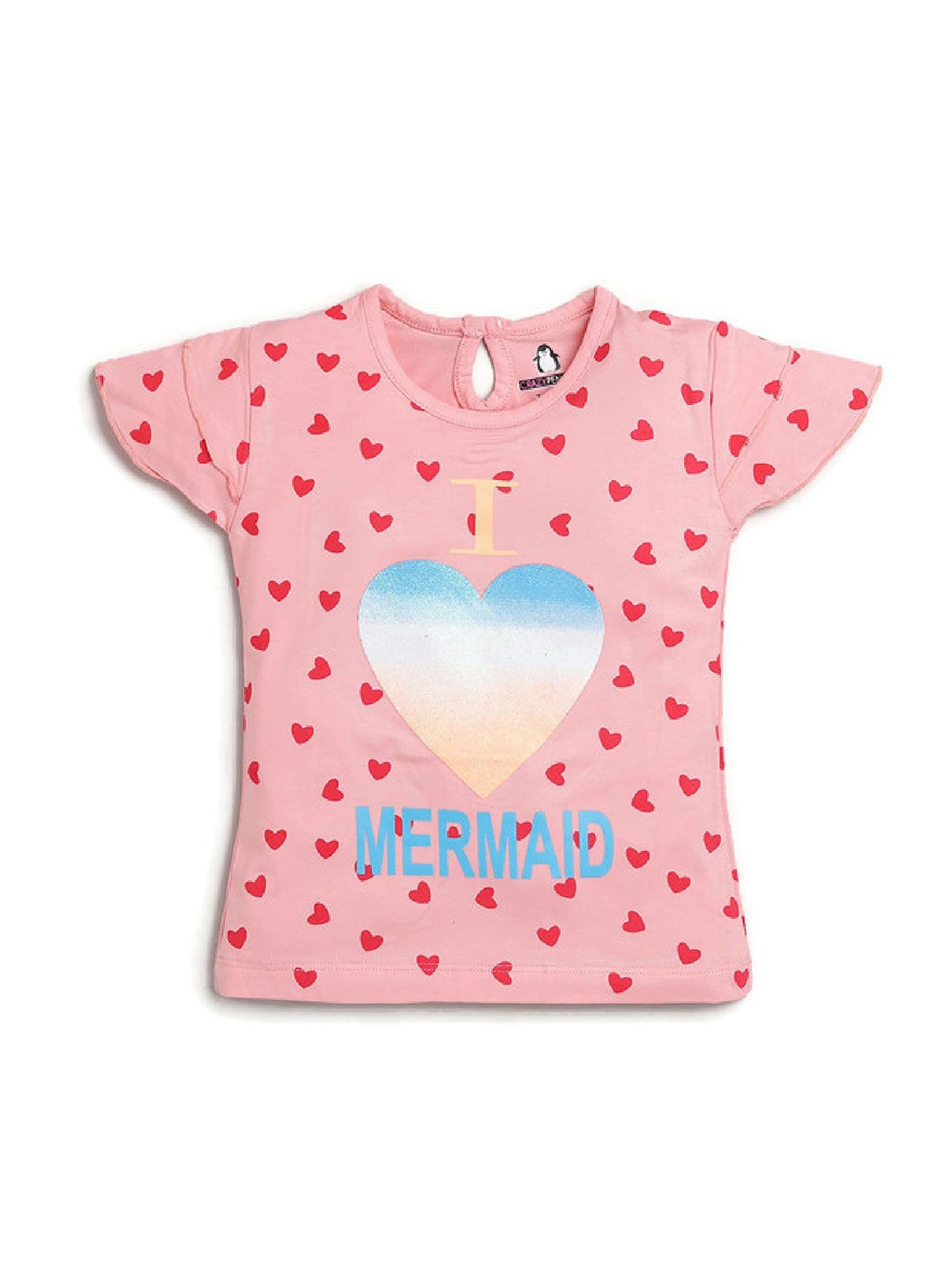 

CRAZYPENGUIN ELITE Girls Graphic Printed Cotton Top, Peach