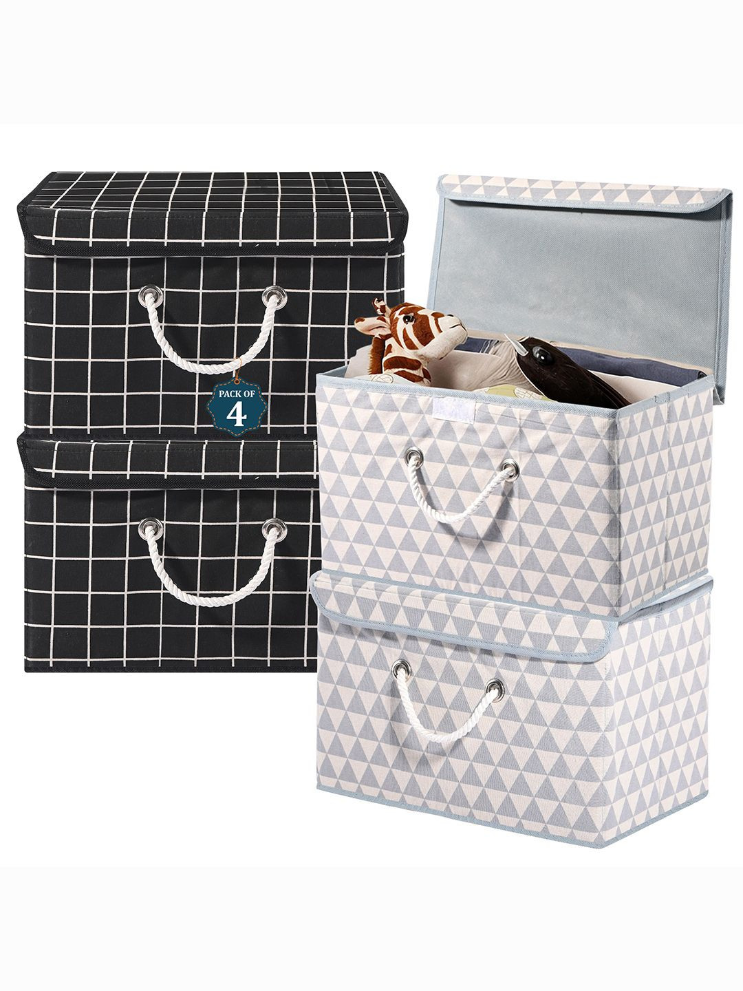 

Kuber Industries Grey & Black 4 Pieces Checked Cotton Multipurpose Drawer Organisers