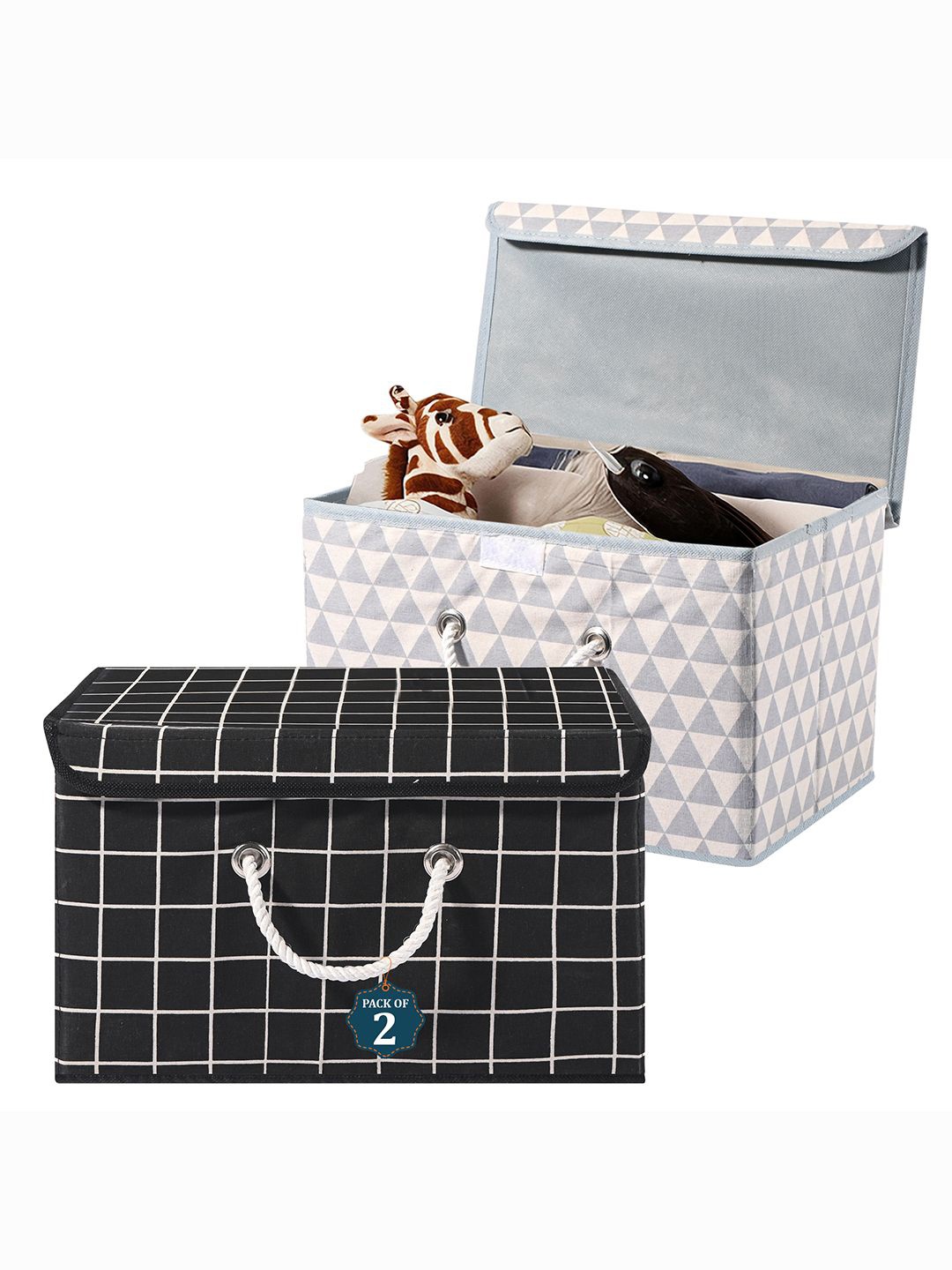 

Kuber Industries Grey Set of 2 Printed Cotton Reusable Drawer Organisers