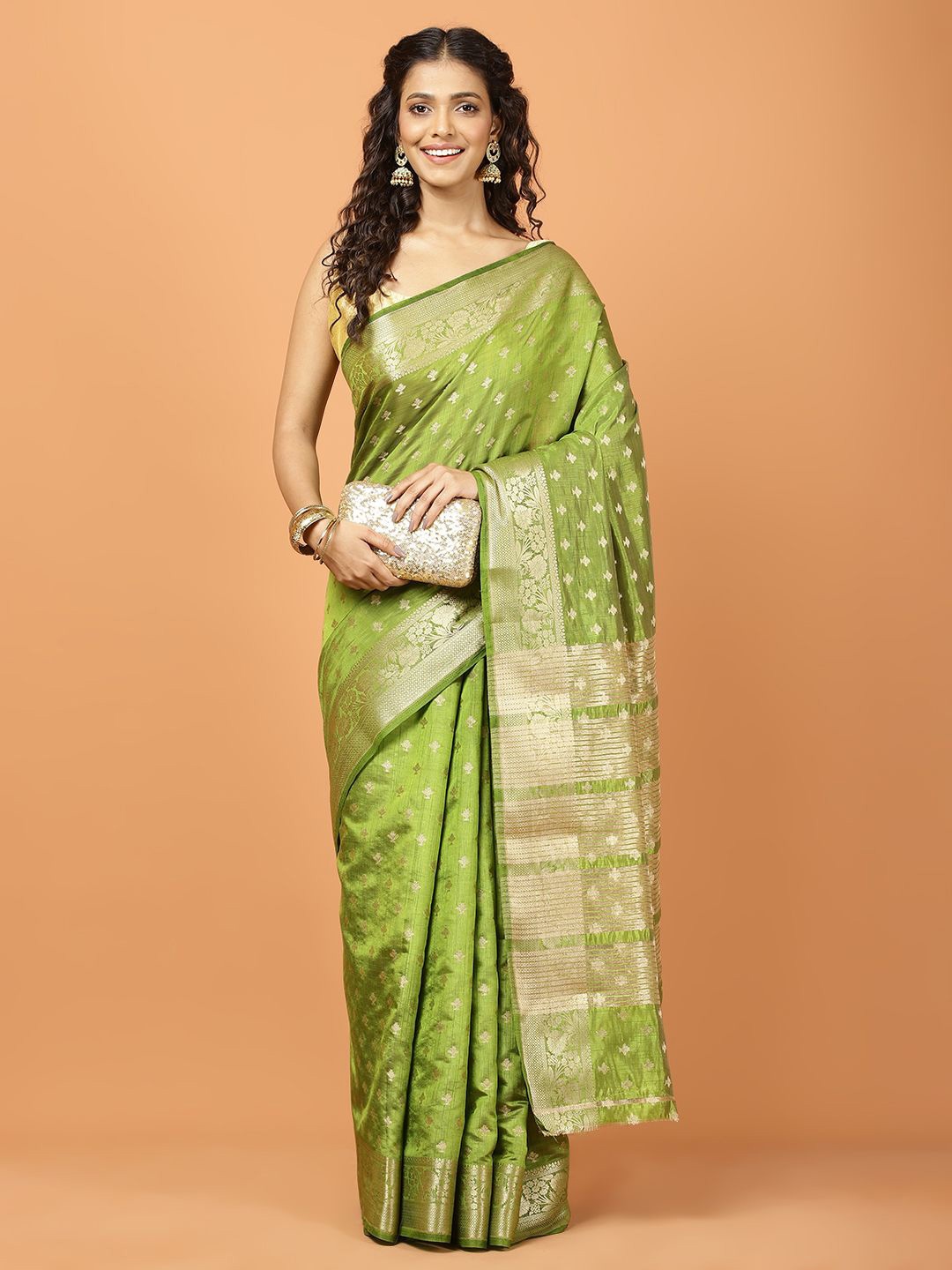 

Meena Bazaar Woven Design Art Silk Saree, Green
