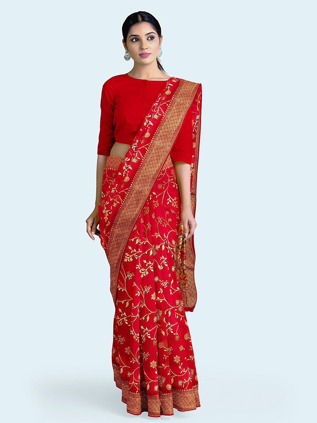 

Meena Bazaar Woven Design Zari Satin Saree, Red