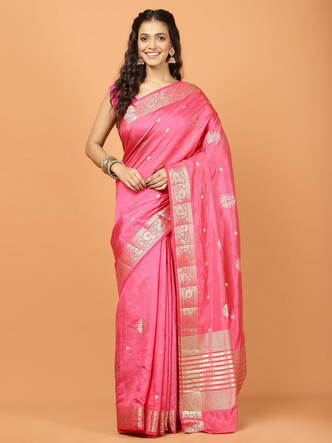 

Meena Bazaar Woven Design Zari Saree, Pink