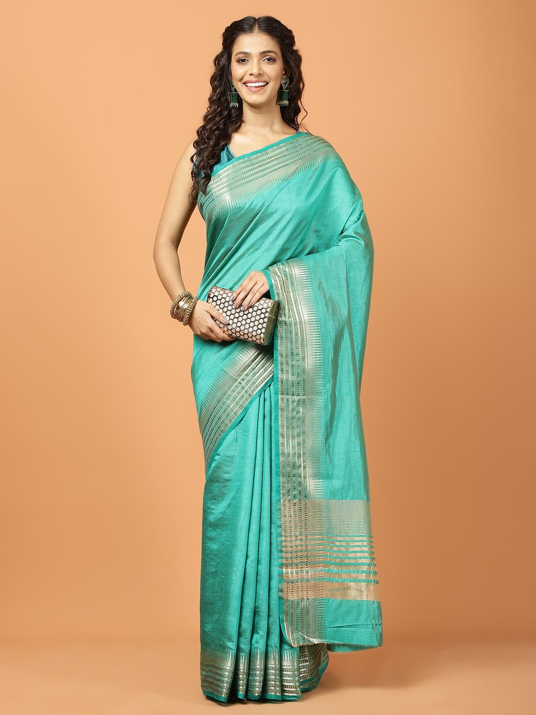 

Meena Bazaar Woven Design Zari Saree, Sea green