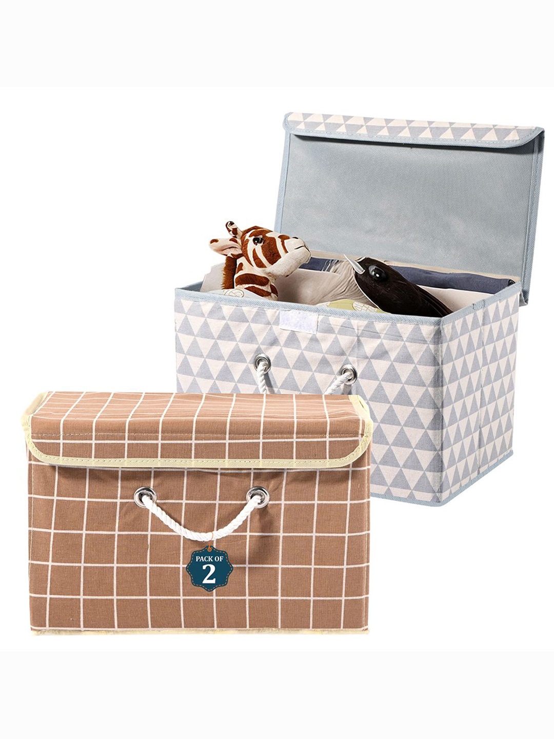 

Kuber Industries Brown & Grey 2 Pieces Printed Cotton Foldable Drawer Organisers