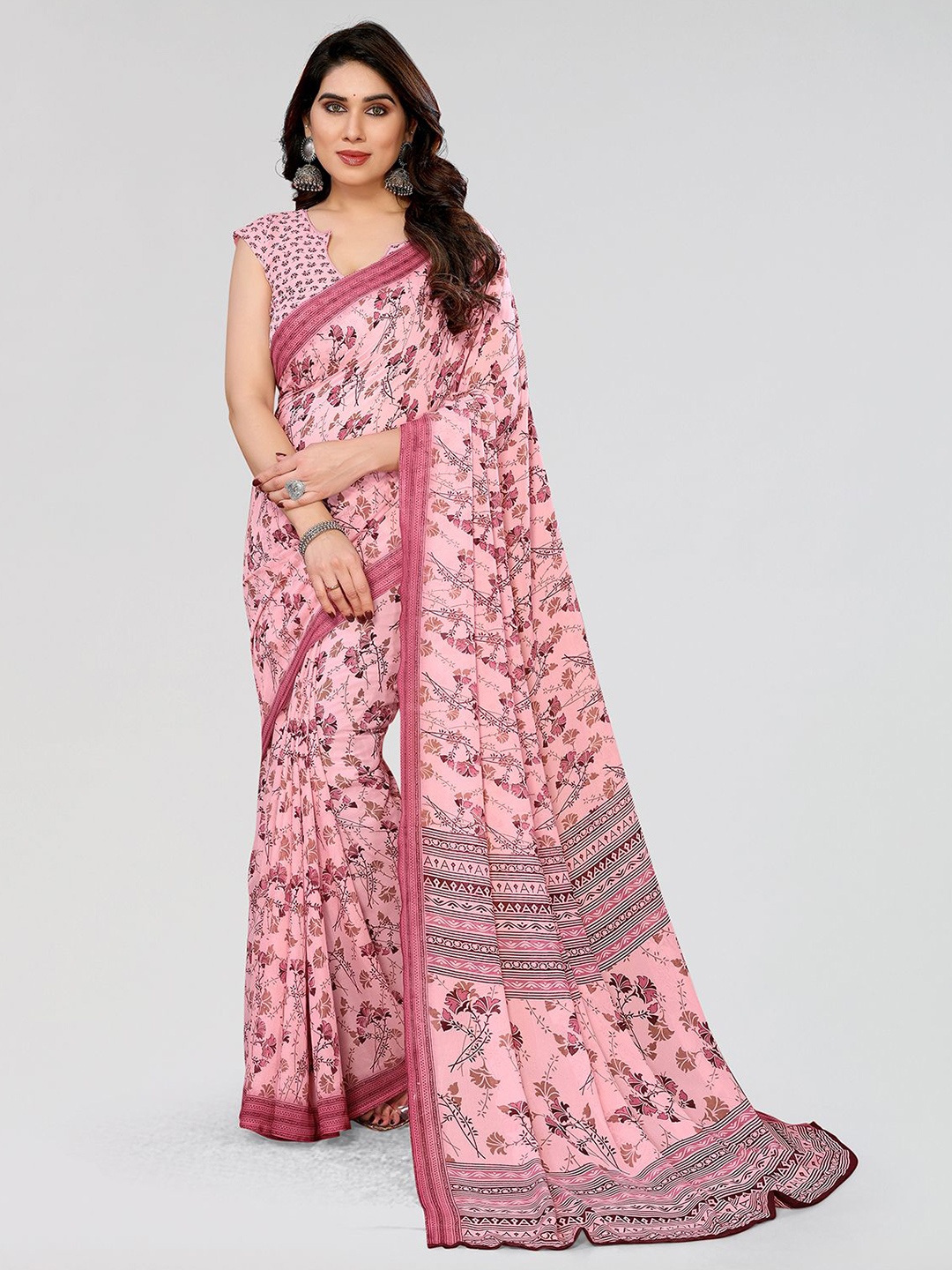 

Moda Rapido Floral Printed Saree, Pink