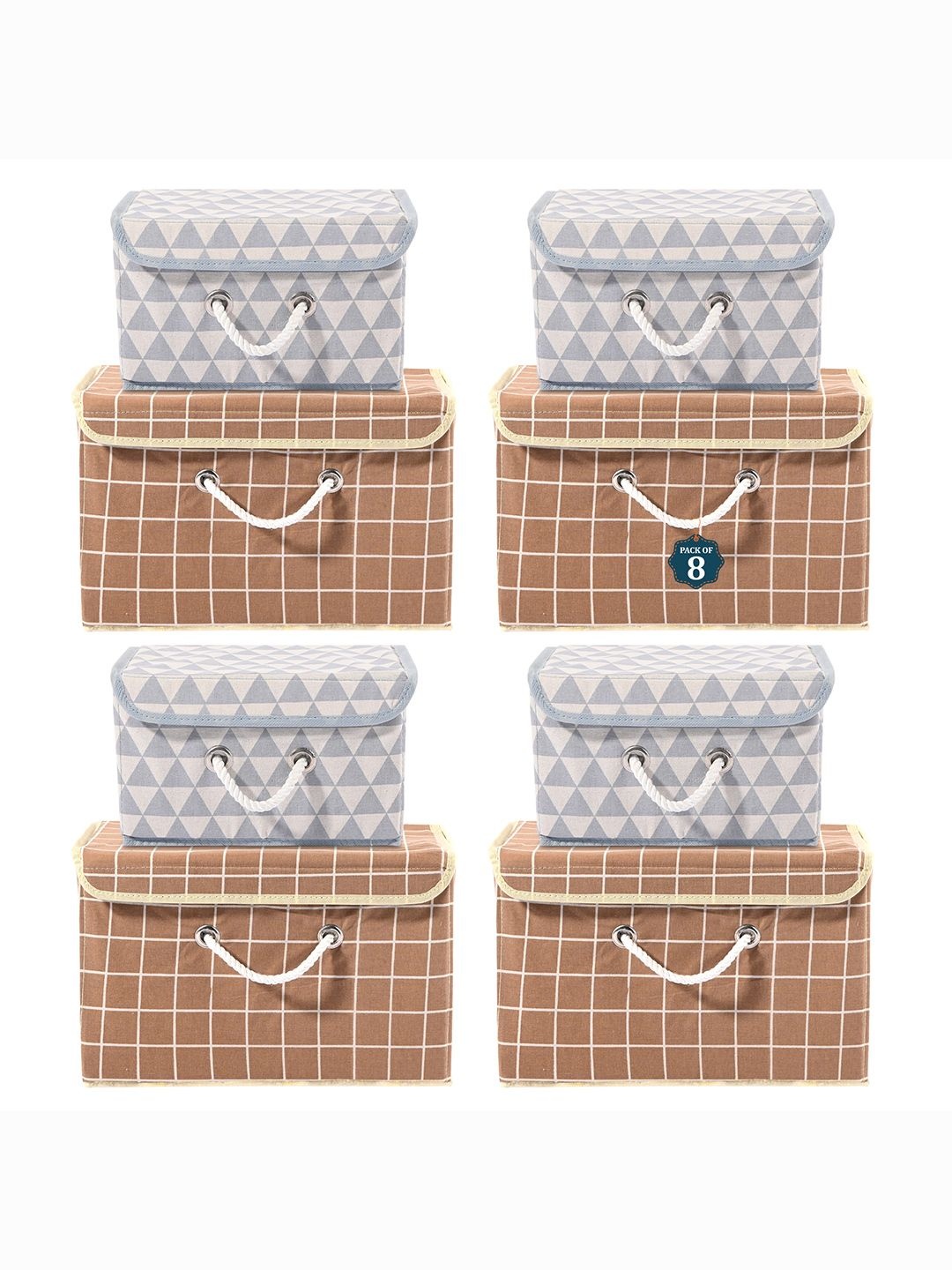 

Kuber Industries Brown Set of 8 Reusable Drawer Organiser Printed Storage Basket