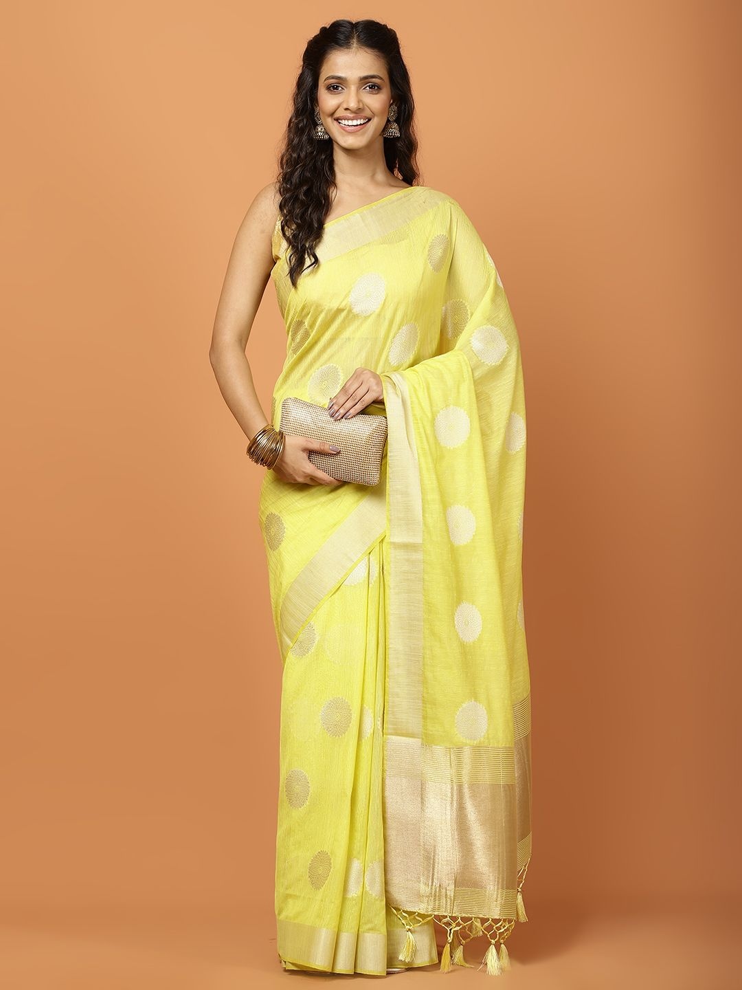 

Meena Bazaar Woven Design Art Silk Saree, Lime green