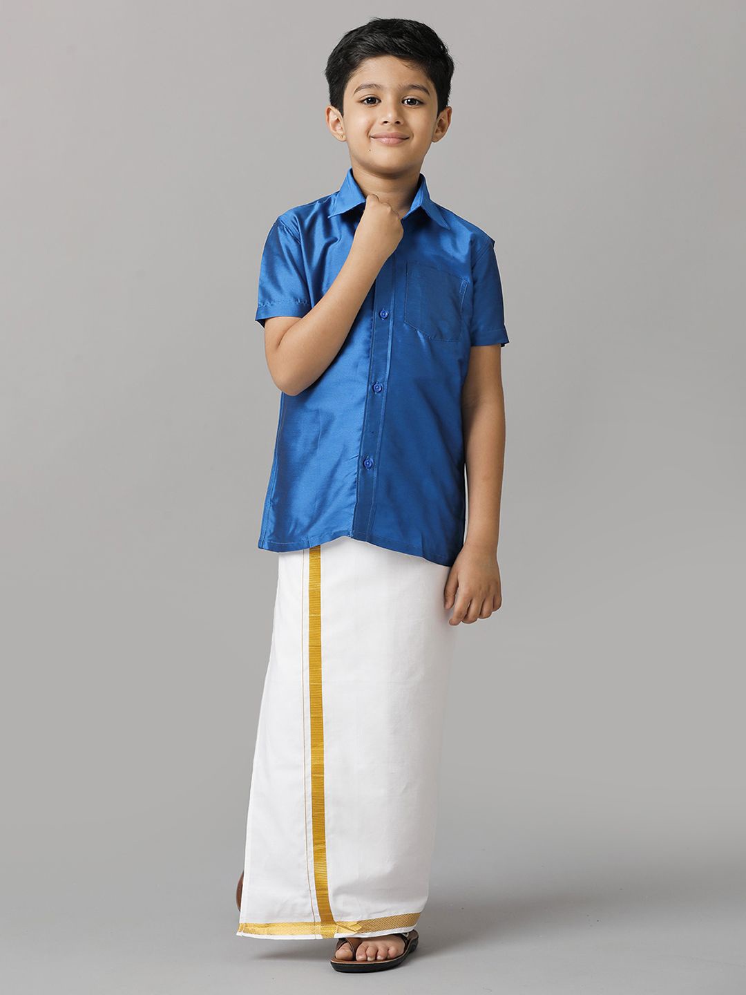 

Ramraj Boys Short Sleeves Shirt with Dhoti, Blue