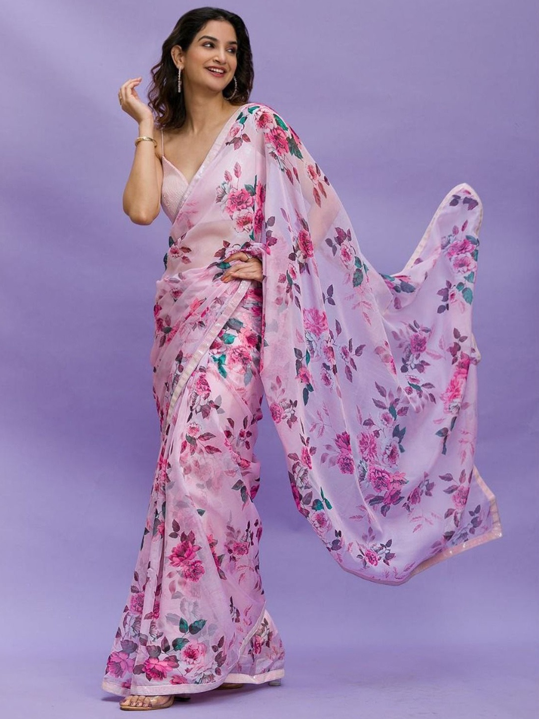 

Anouk Floral Printed Saree, Pink