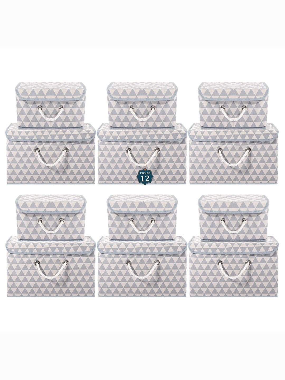 

Kuber Industries Grey Set of 12 Reusable Drawer Organiser Triangle Print Storage Basket