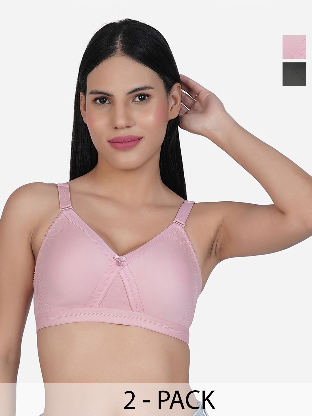 

SHYAM SONS FLAIR Women Pack Of 2 Softline Non-Wired Non Padded Full Coverage Minimizer Bra, Black