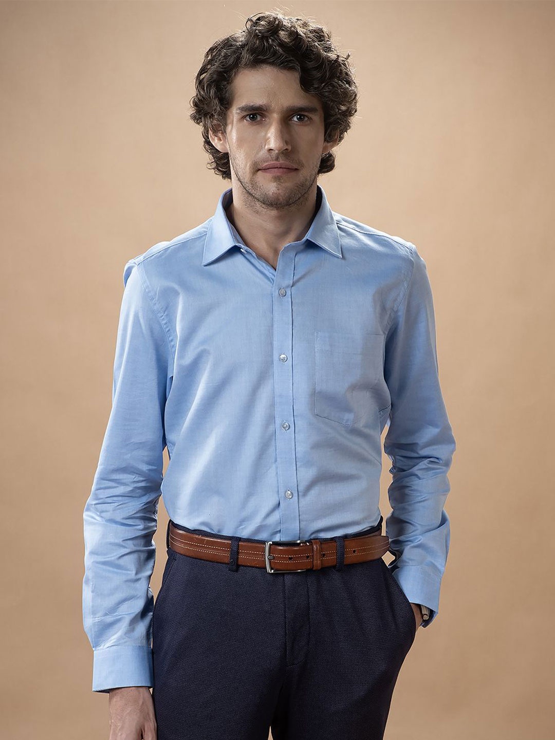 

Turtle Men Standard Spread Collar Solid Cotton Formal Shirt, Blue