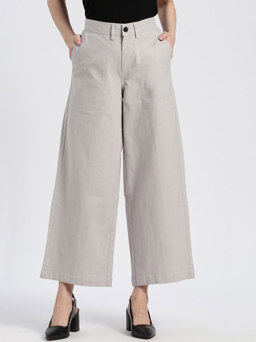 

Grit and Flair Women High-Rise Trousers, Brown