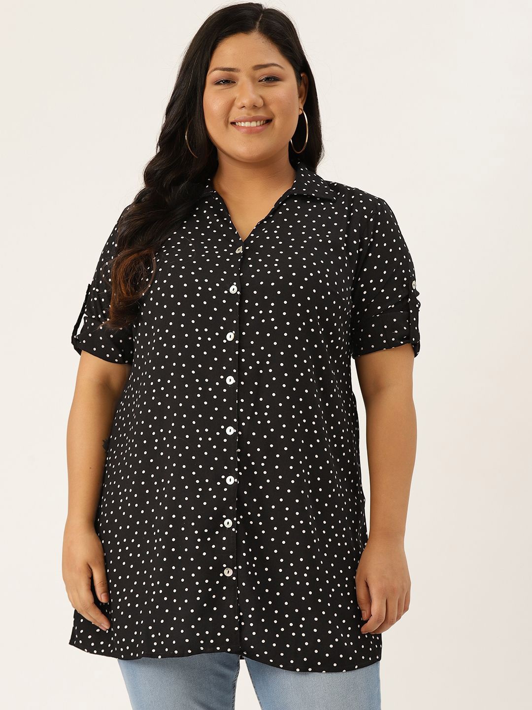 

theRebelinme Women Polka Dot Opaque Printed Casual Shirt, Black