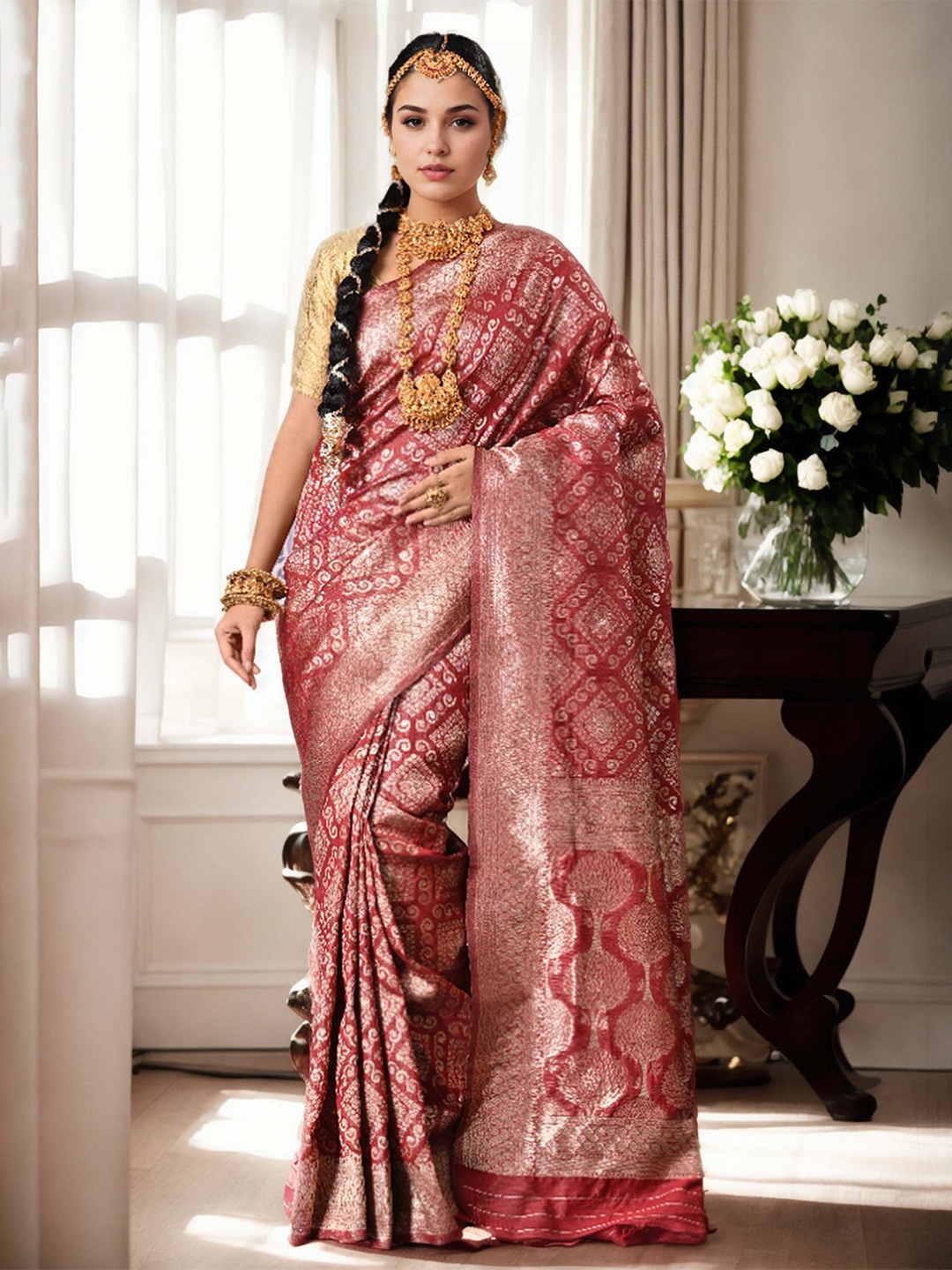 

Anouk Woven Design Chanderi Saree, Maroon