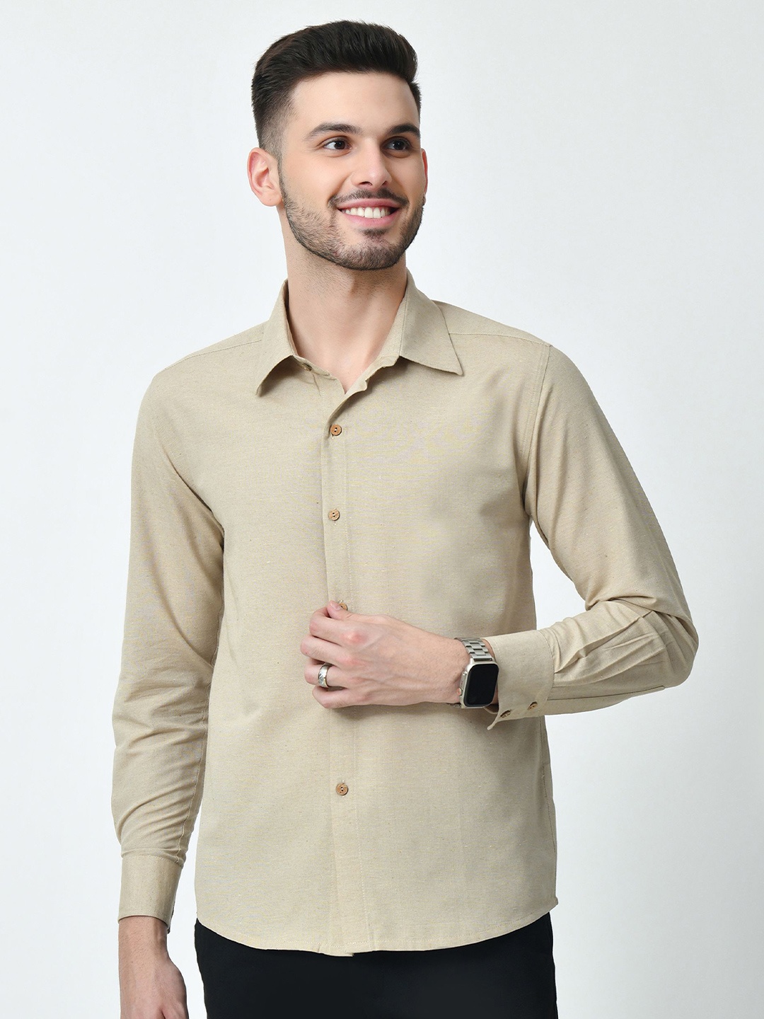 

BAESD Men Standard Opaque Casual Shirt, Beige