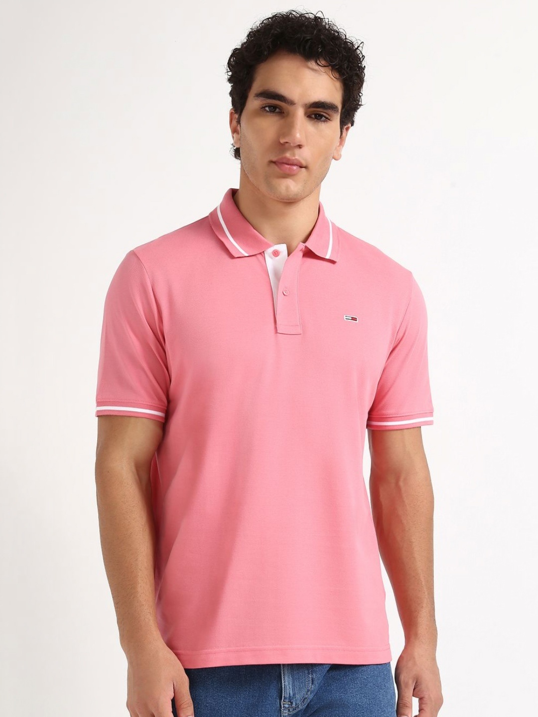 

Tommy Hilfiger Men Solid Polo Collar Cotton T-shirt, Pink