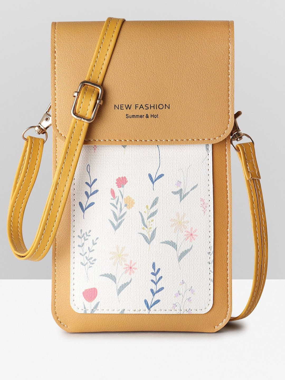 

Filauri Women Floral Printed Structured Leather Sling Bag, Mustard
