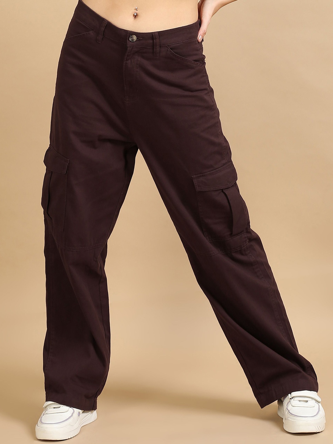 

SILISOUL Women Relaxed Loose Fit Cargos Trousers, Brown