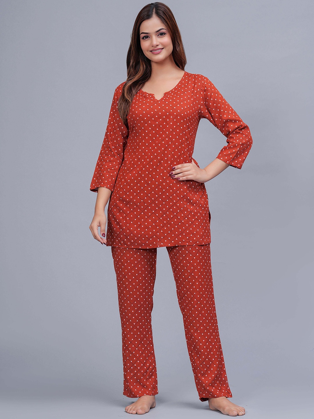 

Bachuu Women Printed Night suit, Orange