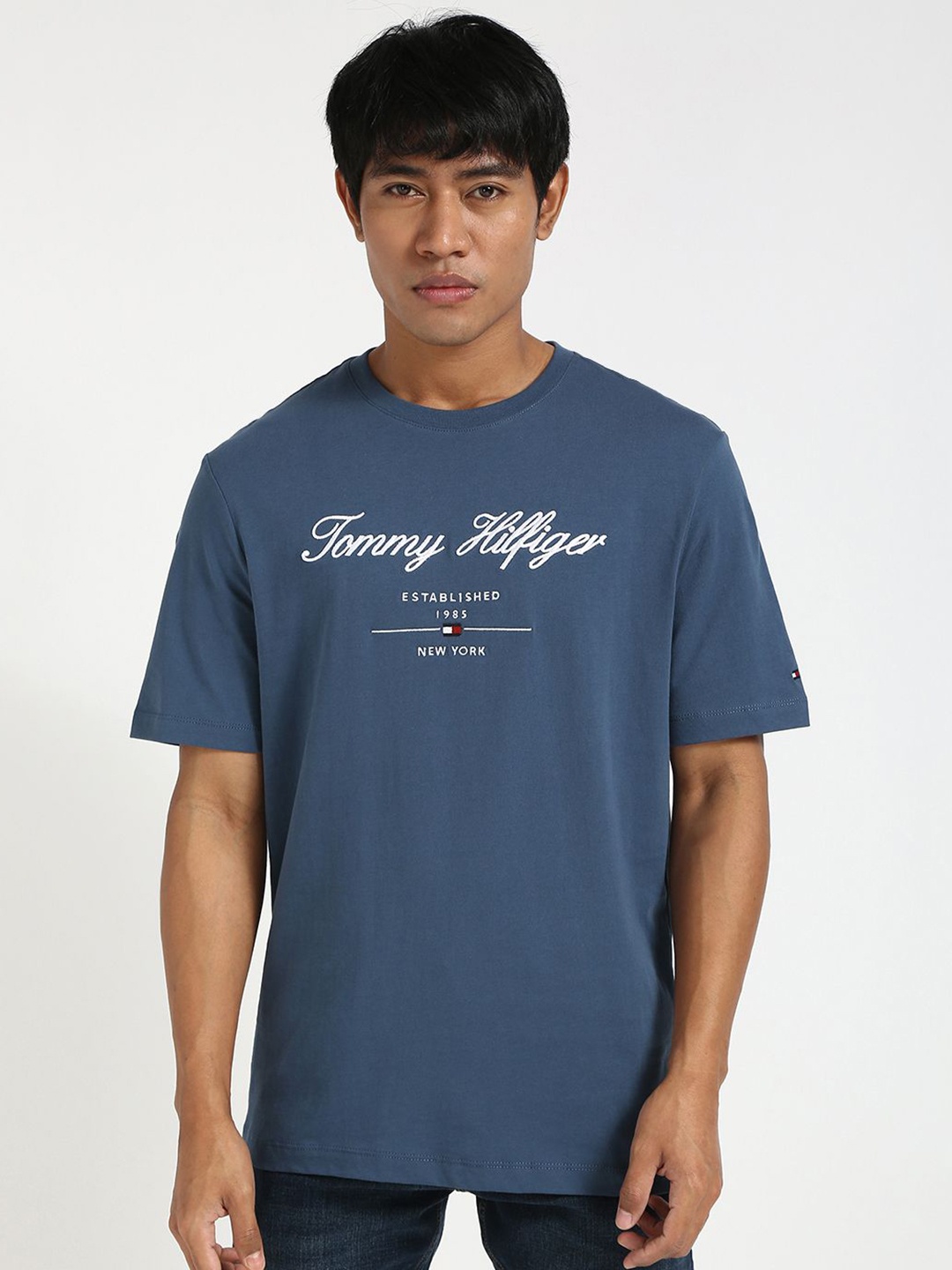 

Tommy Hilfiger Men Typography Embroidered T-shirt, Blue