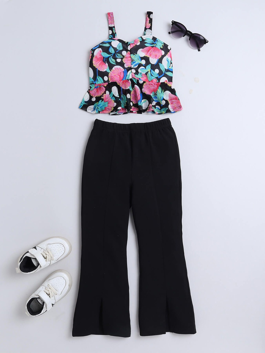 

taffykids Girls Printed Top with Trousers, Black
