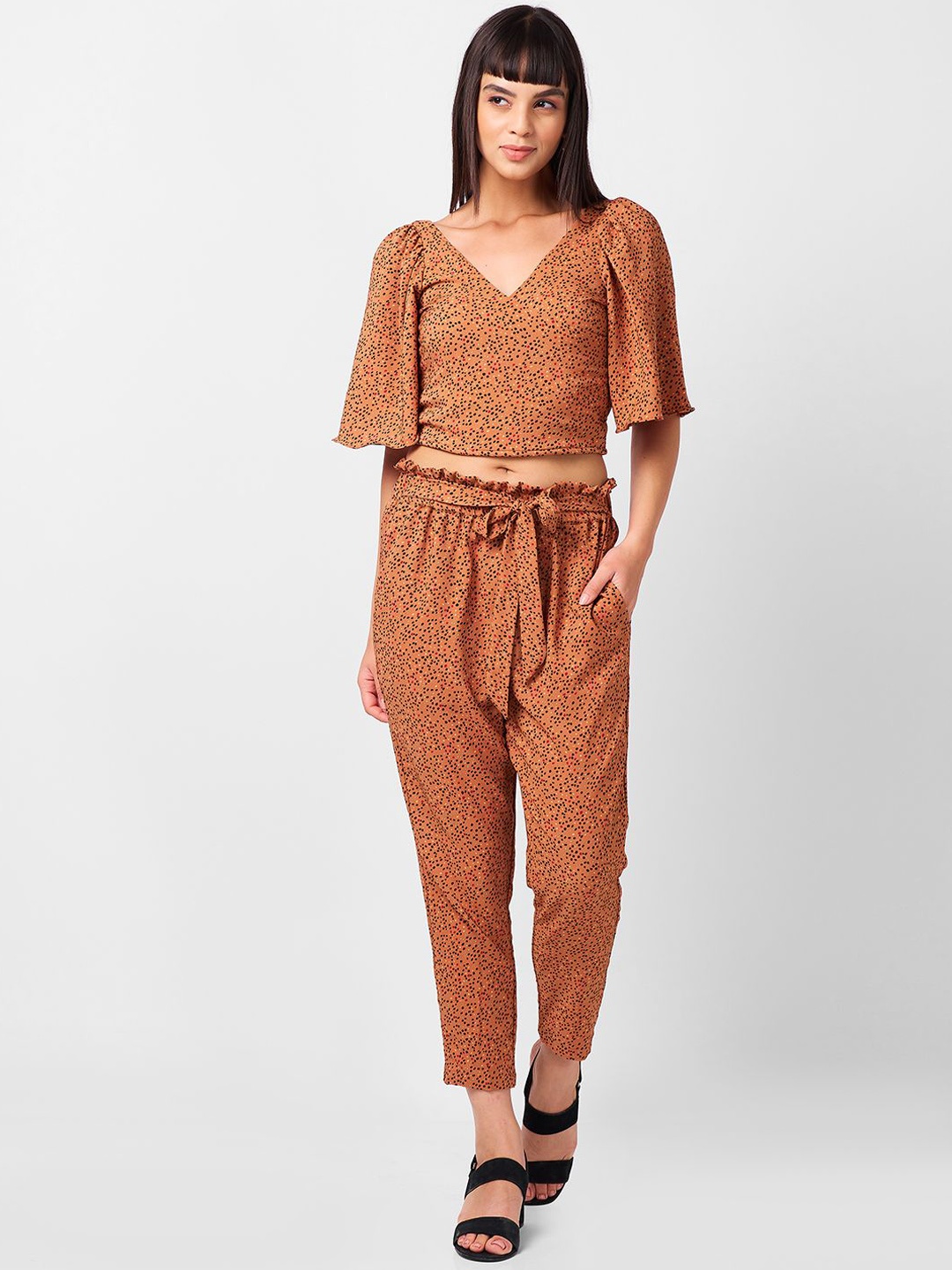 

IZEL Printed Top With Trousers Co-Ords, Brown