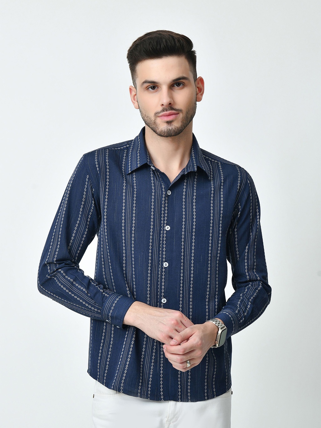 

ALL WAYS YOU Men Standard Multi Stripes Opaque Striped Casual Shirt, Blue