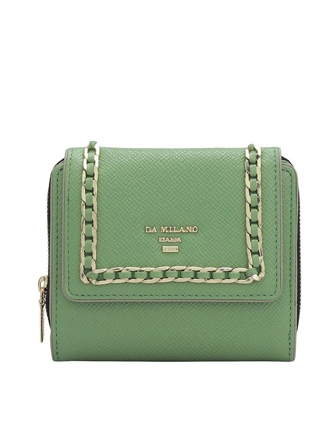 

Da Milano Women Textured Leather Three Fold Wallet, Green