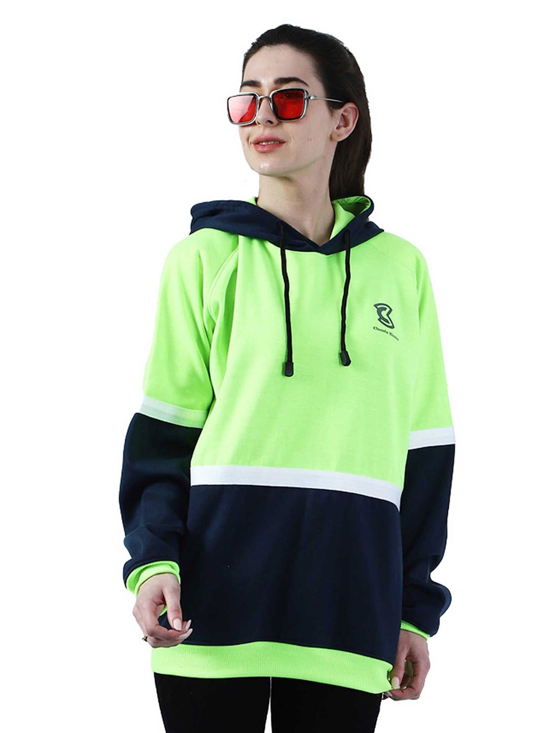 

Chanda Khuba Women Hooded Sweatshirt, Fluorescent green