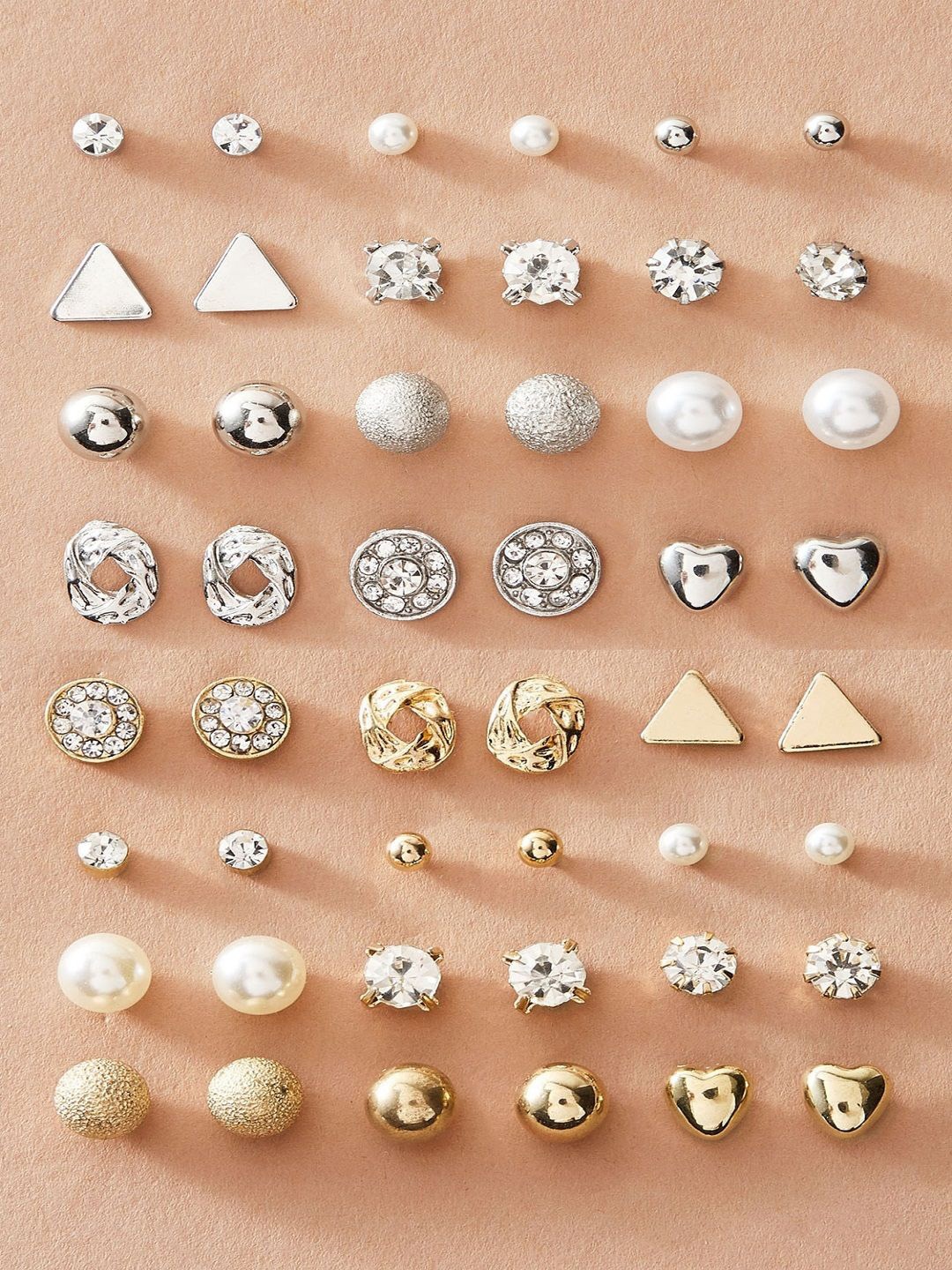 

DressBerry Gold-Toned Set Of 24 Stone Studded & Beaded Contemporary Studs Earrings