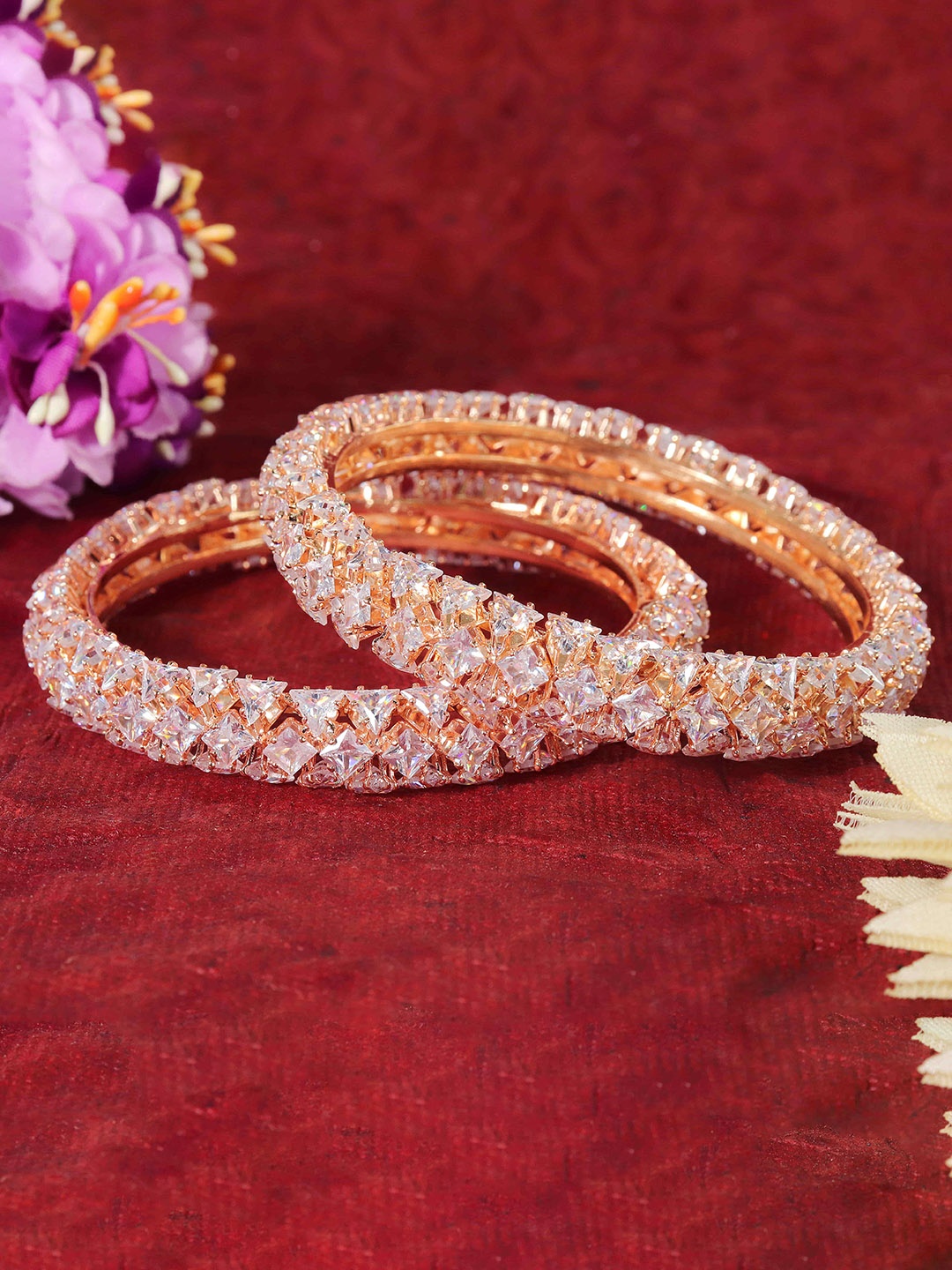 

LAVAZZA Set Of 2 AD-& CZ-Studded Bangles, Gold