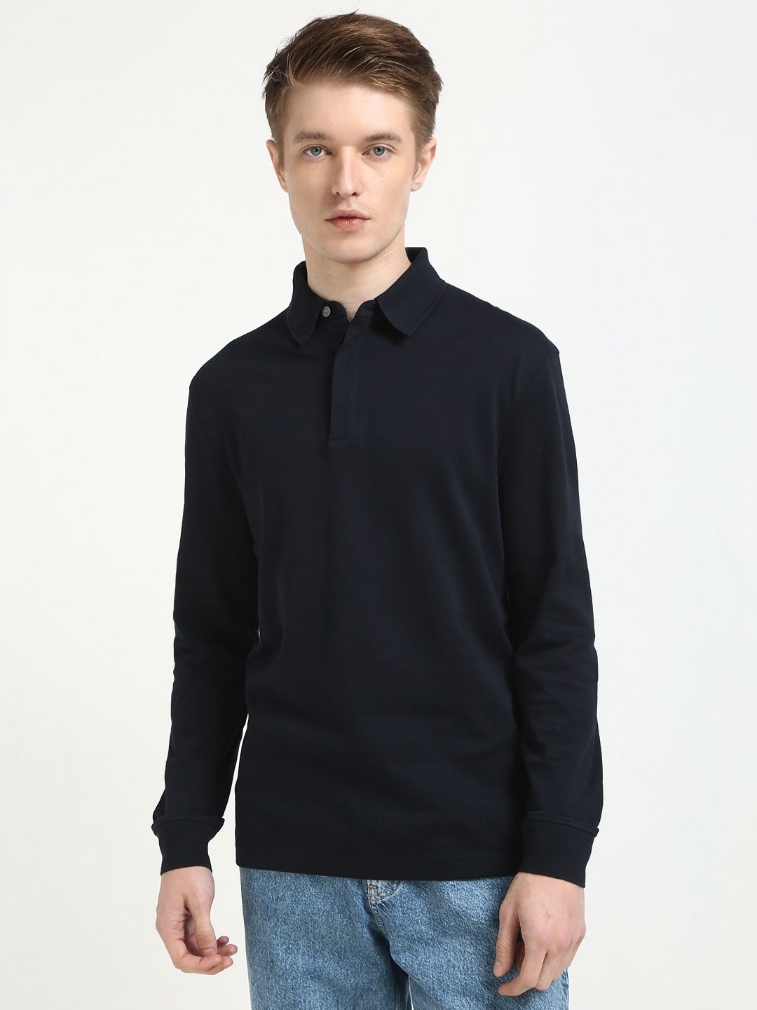 

Tommy Hilfiger Men Solid Polo Collar Cotton T-shirt, Navy blue