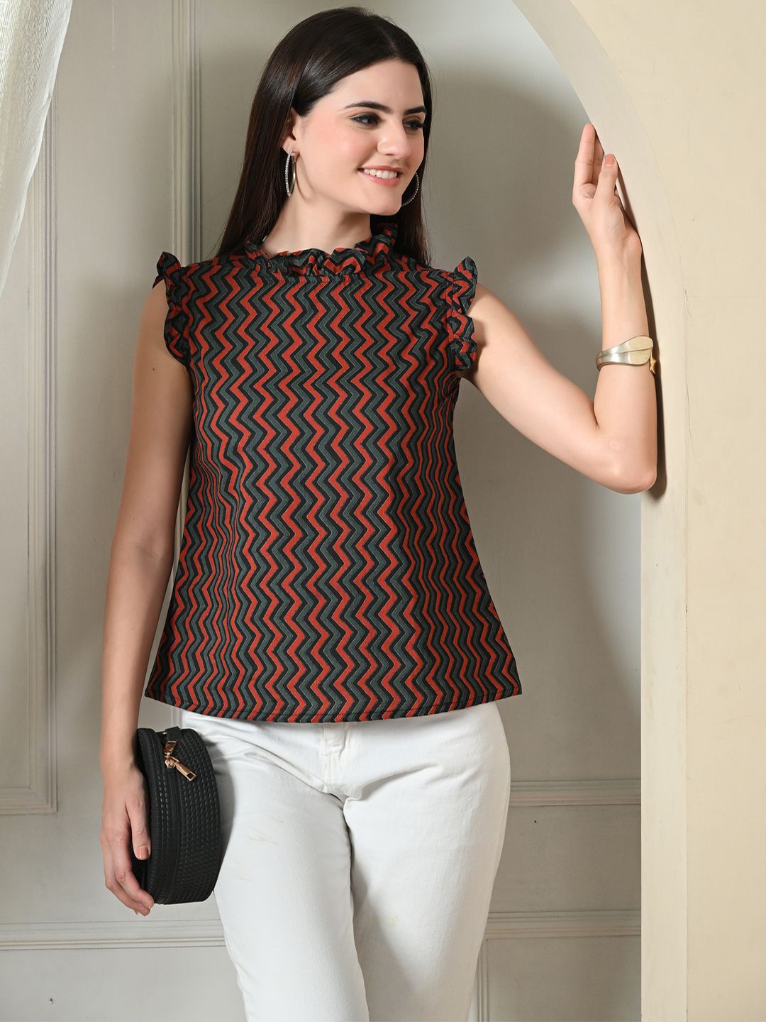 

KALINI High Neck Printed Tunic, Maroon