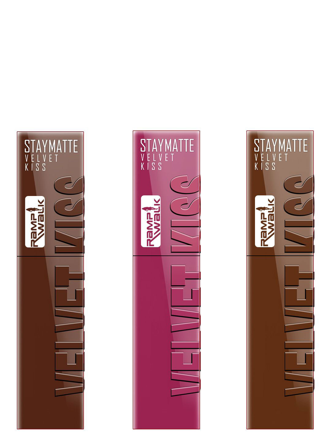 

Ramp Walk Velvet Kiss Set Of 3 Waterproof Liquid Lipstick - 3.5 ml Each - Shade 7 - 8 - 11, Pink