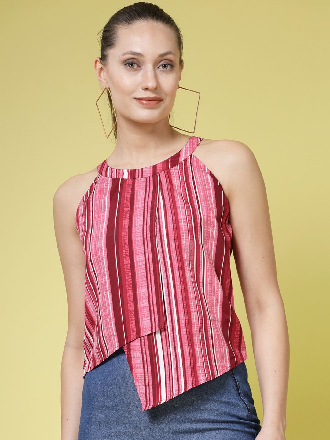 

BEING NAUGHTY Women Striped Sleeveless Top, Pink