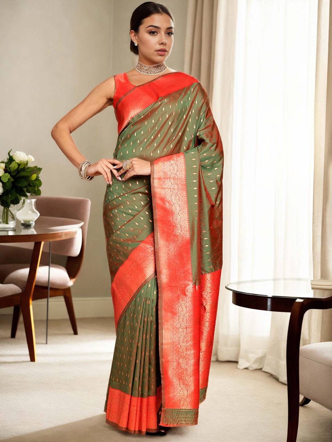 

Anouk Woven Design Zari Banarasi Saree, Green