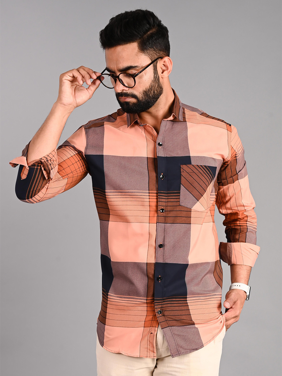 

Tanip Men Sheer Checked Casual Shirt, Pink