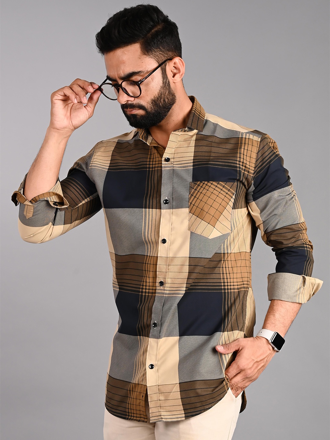 

Tanip Men Sheer Checked Casual Shirt, Brown